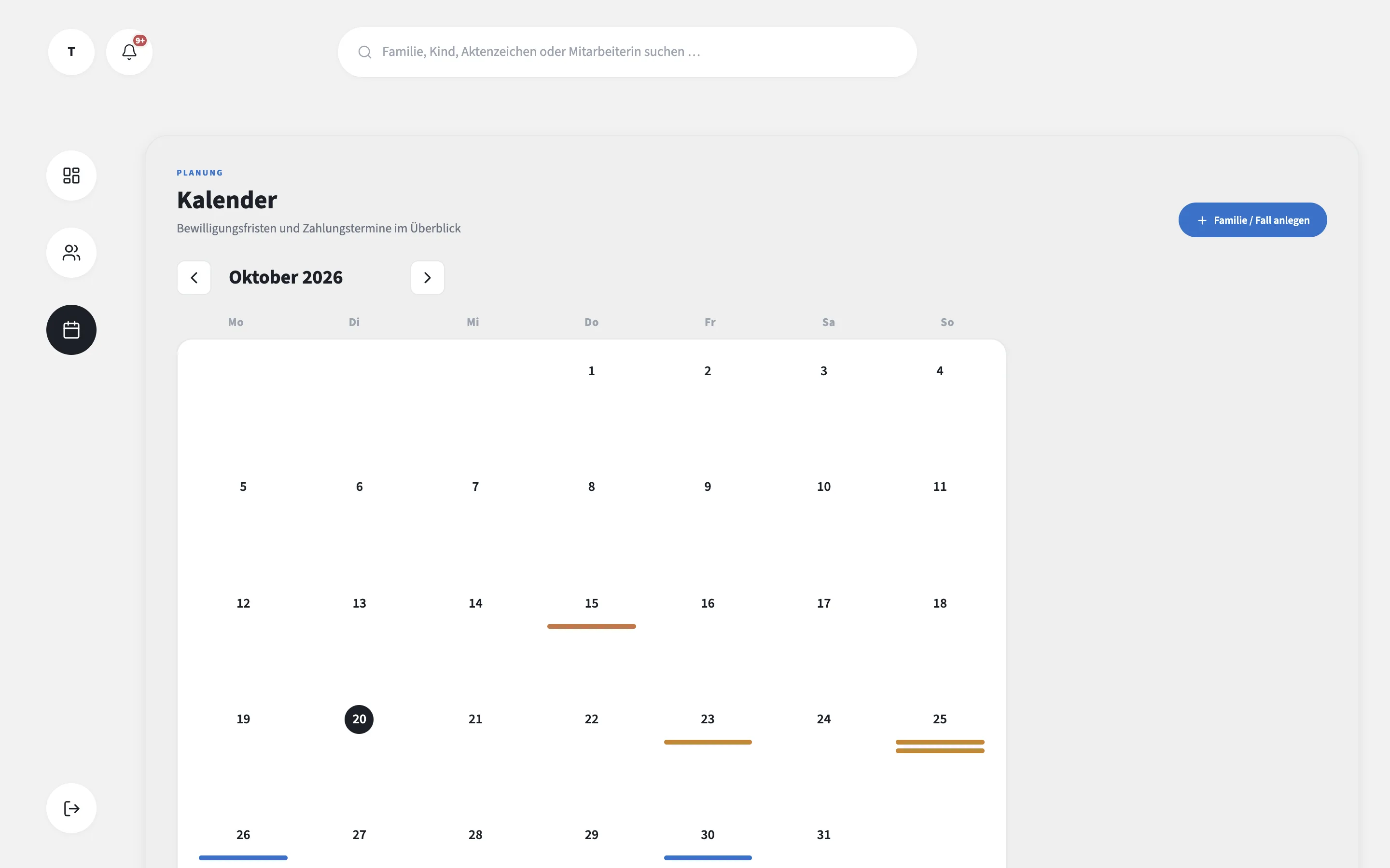 Kalender für Oktober 2026 mit Bewilligungsfristen und Zahlungsterminen.
